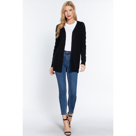 Long Slv Open Front Sweater Cardigan - Picture 2 of 7